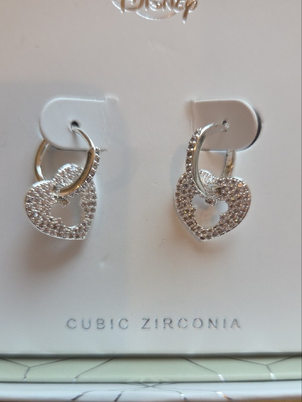 Disney Sparkling Silver Heart Hoop Earrings with Cubic Zirconia